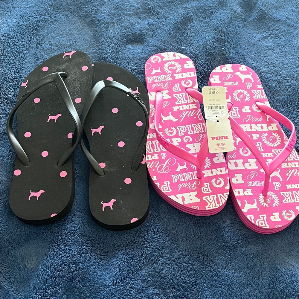 PINK Victoria's Secret Black & Pink Flip Flops